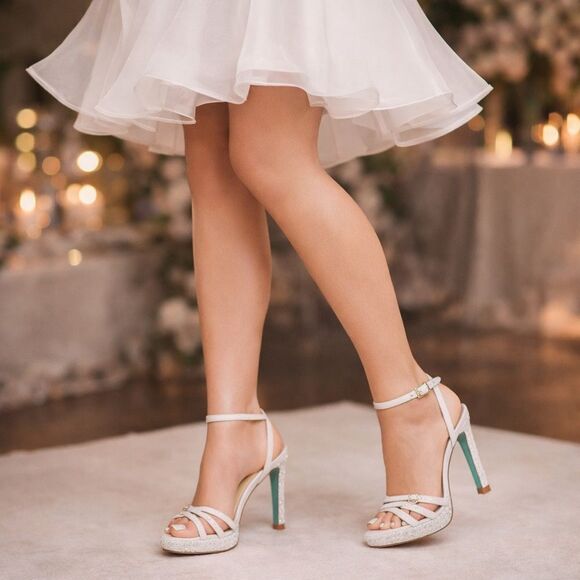 Betsey Johnson Shoes - Betsey Johnson White Aden Platform Dress Heeled Sandals Ankle Strap Faux Pearls